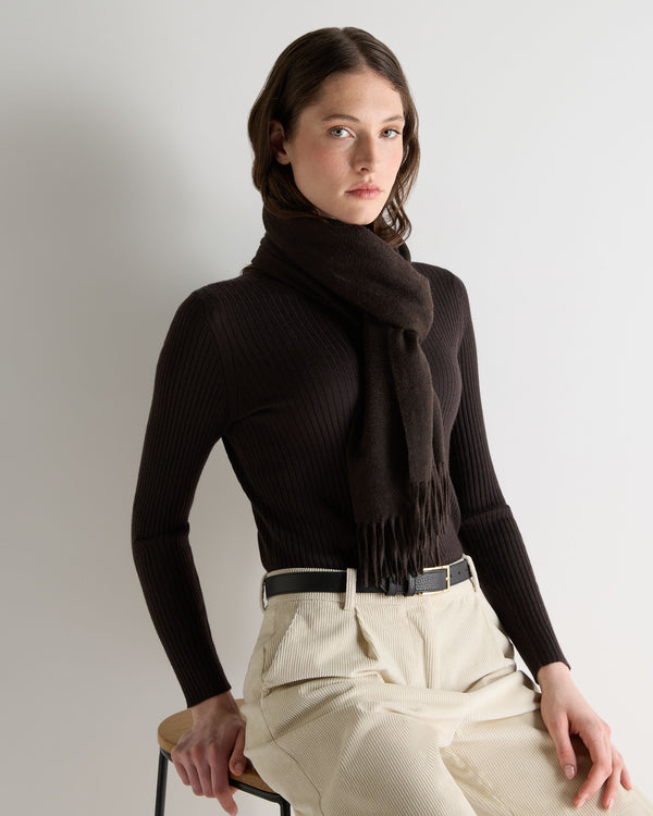 N.Peal Unisex Large Woven Cashmere Scarf Chocolate Brown