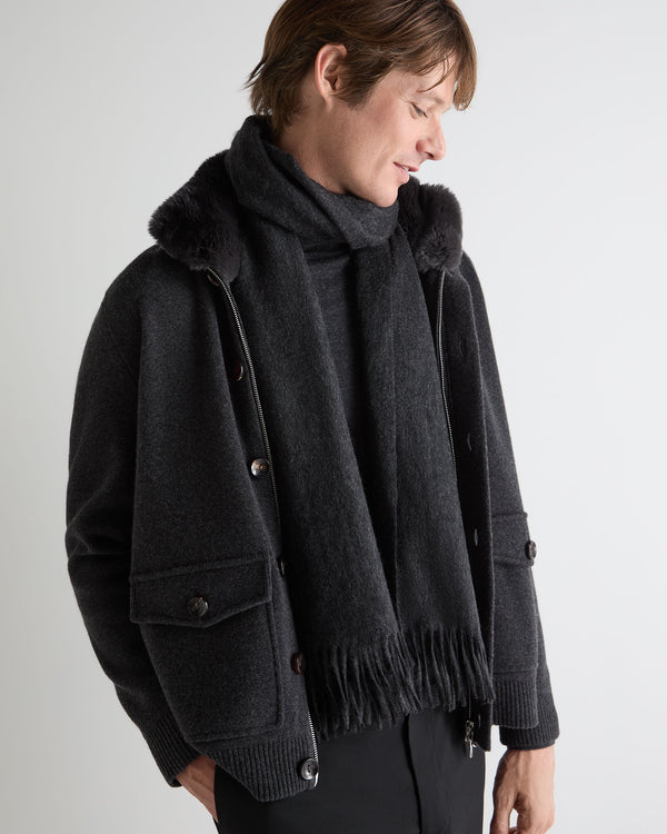 N.Peal Unisex Large Woven Cashmere Scarf Deep Charcoal Grey