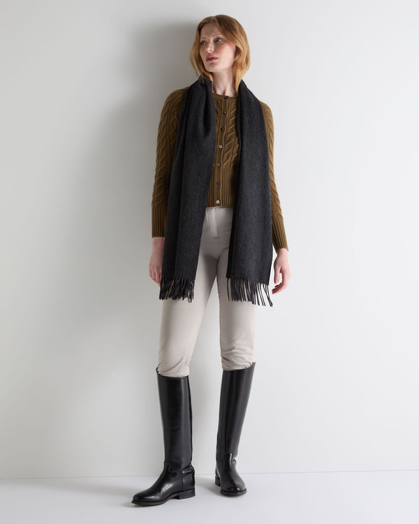 N.Peal Unisex Large Woven Cashmere Scarf Deep Charcoal Grey