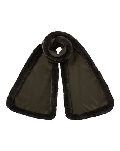 N.Peal Women's Meribel Woven Fur Trim Scarf Arabica Khaki Green
