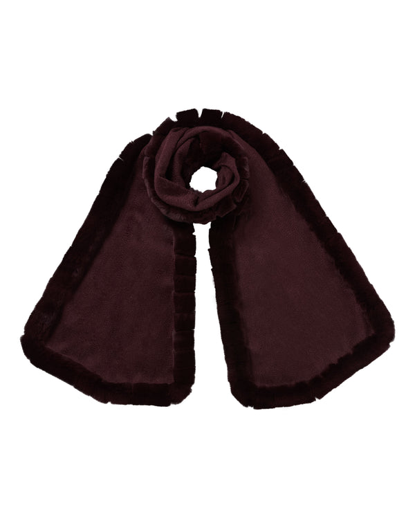 N.Peal Women's Meribel Woven Fur Trim Scarf Claret Red