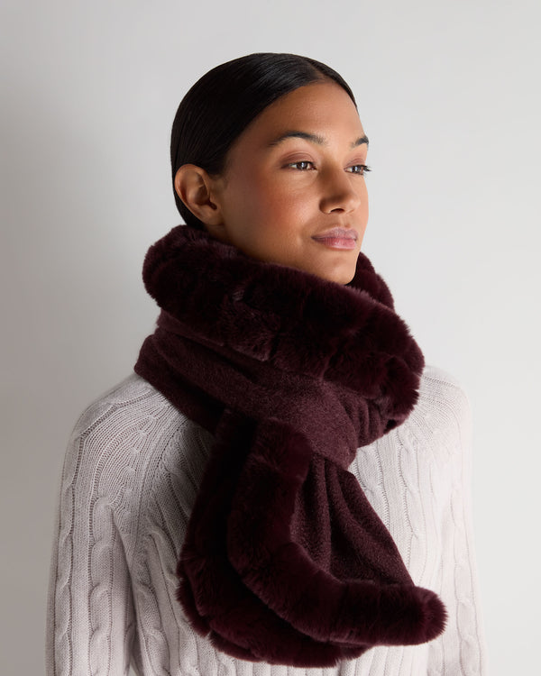 N.Peal Women's Meribel Woven Fur Trim Scarf Claret Red