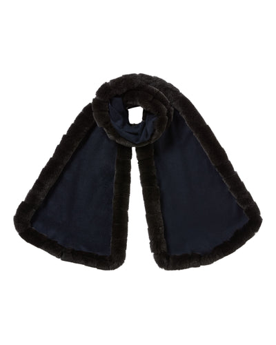 N.Peal Women's Meribel Woven Fur Trim Scarf Navy Blue
