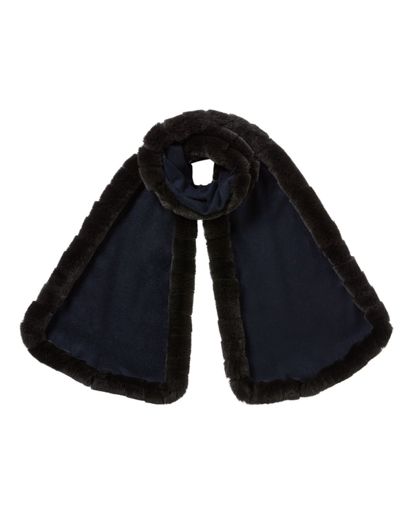 N.Peal Women's Meribel Woven Fur Trim Scarf Navy Blue
