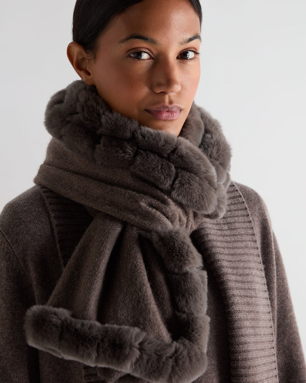 N.Peal Women's Meribel Woven Fur Trim Scarf Otter Brown