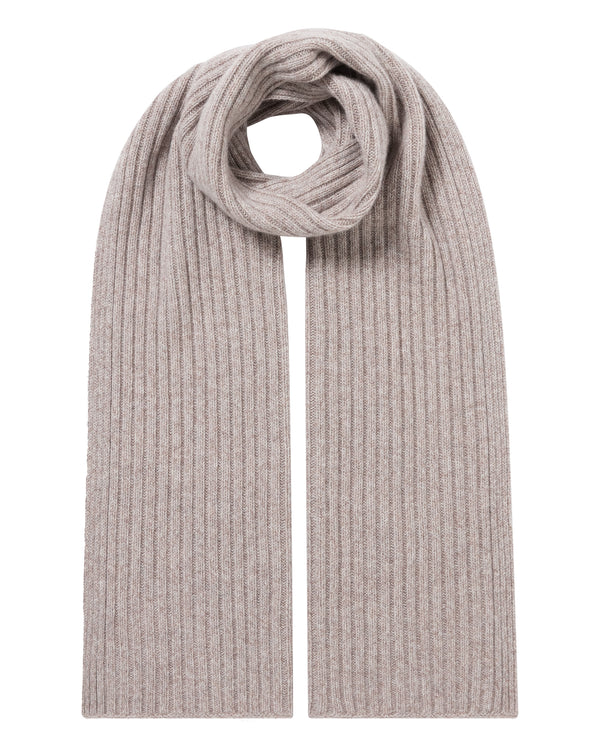 N.Peal Unisex Short Ribbed Cashmere Scarf Basilica Beige Brown Marl