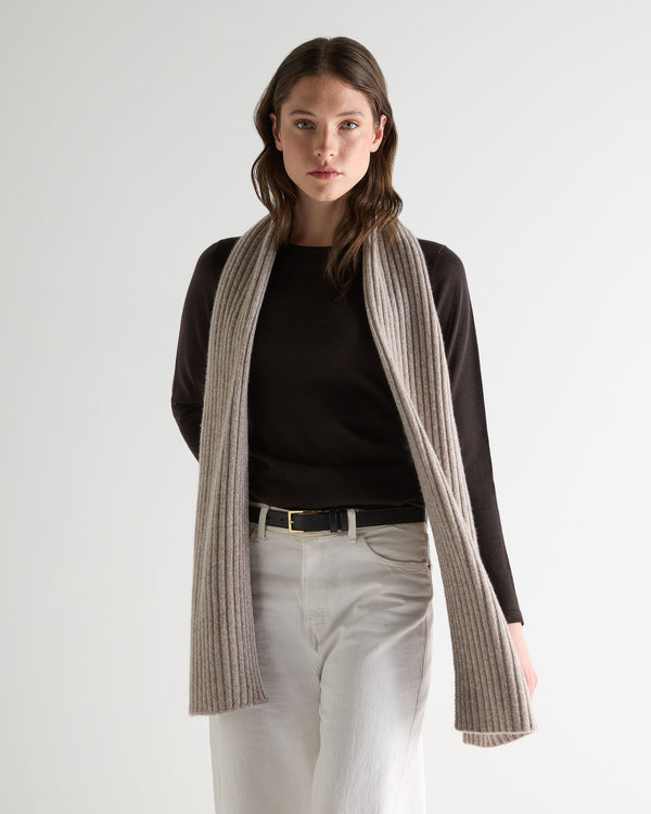 N.Peal Unisex Short Ribbed Cashmere Scarf Basilica Beige Brown Marl