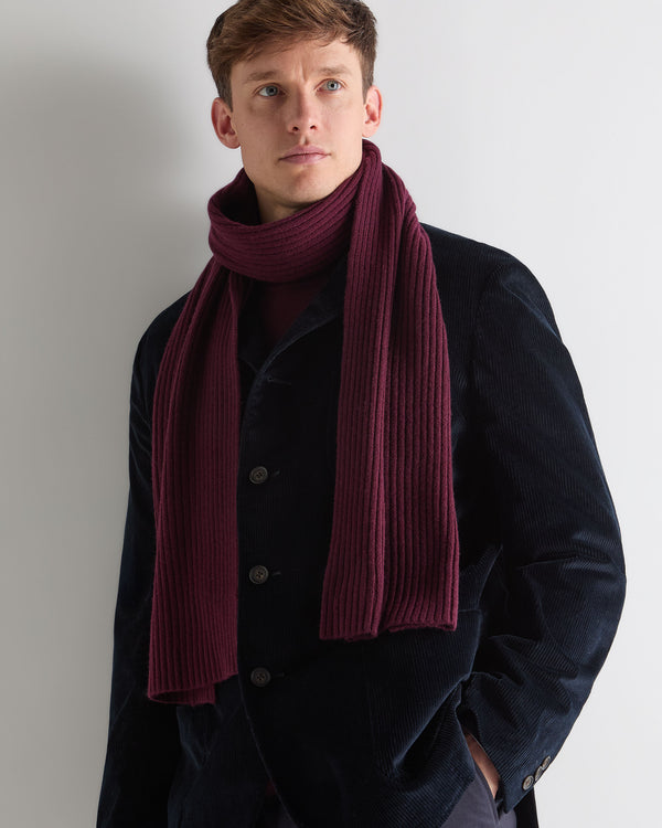 N.Peal Unisex Short Ribbed Cashmere Scarf Bordeaux Red