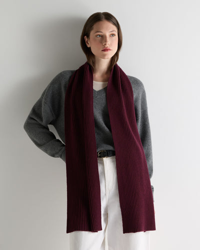 N.Peal Unisex Short Ribbed Cashmere Scarf Bordeaux Red