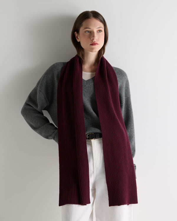 N.Peal Unisex Short Ribbed Cashmere Scarf Bordeaux Red