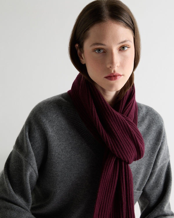 N.Peal Unisex Short Ribbed Cashmere Scarf Bordeaux Red