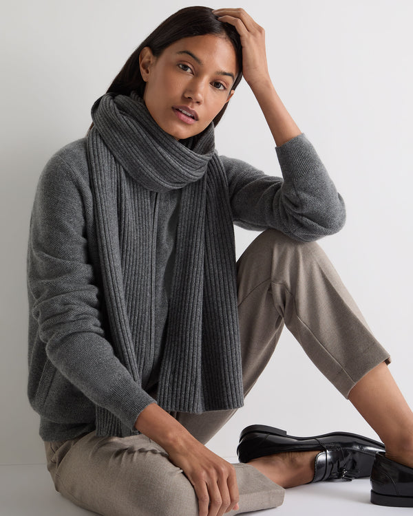 N.Peal Unisex Short Ribbed Cashmere Scarf Elephant Grey