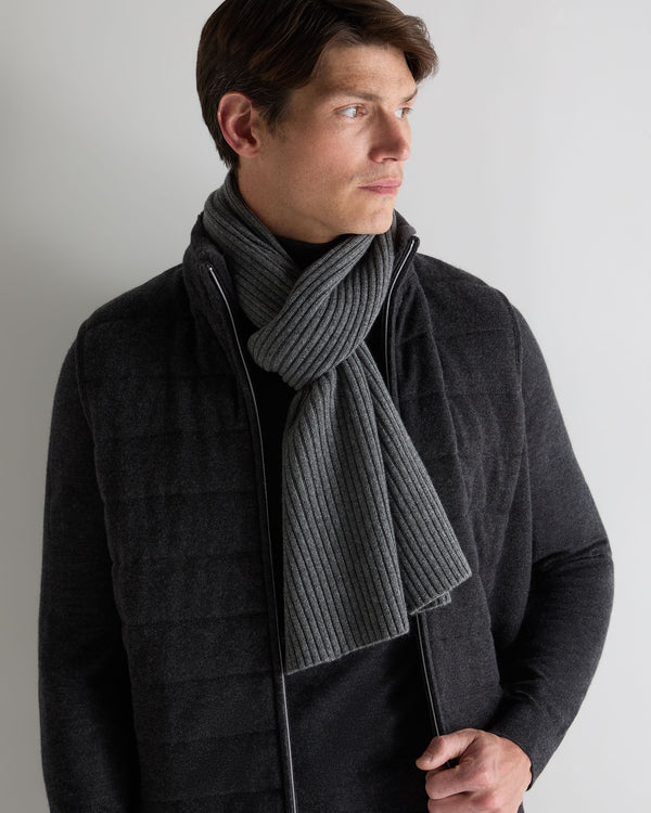 N.Peal Unisex Short Ribbed Cashmere Scarf Elephant Grey