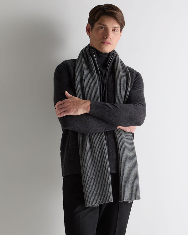N.Peal Unisex Short Ribbed Cashmere Scarf Elephant Grey