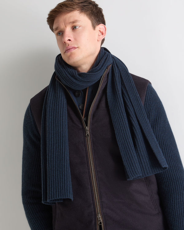 N.Peal Unisex Short Ribbed Cashmere Scarf Indigo Blue