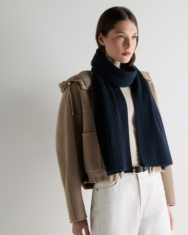 N.Peal Unisex Short Ribbed Cashmere Scarf Indigo Blue