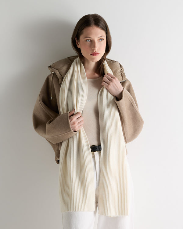 N.Peal Unisex Short Ribbed Cashmere Scarf New Ivory White
