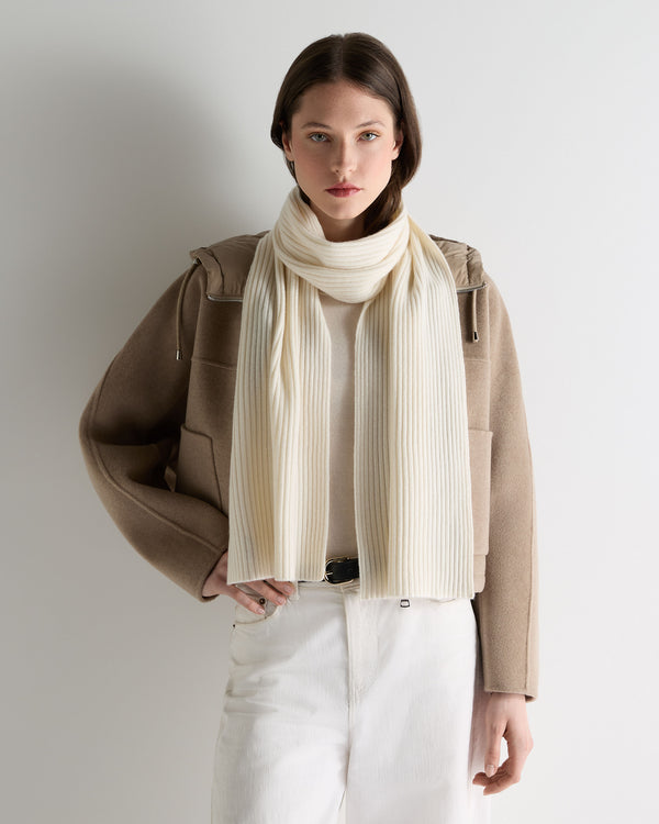 N.Peal Unisex Short Ribbed Cashmere Scarf New Ivory White
