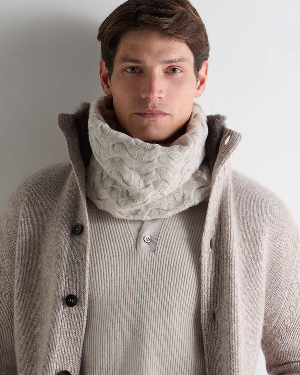 N.Peal Unisex Cable Cashmere Snood Ash Grey Marl