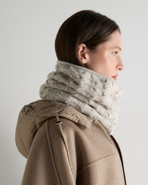 N.Peal Unisex Cable Cashmere Snood Ash Grey Marl