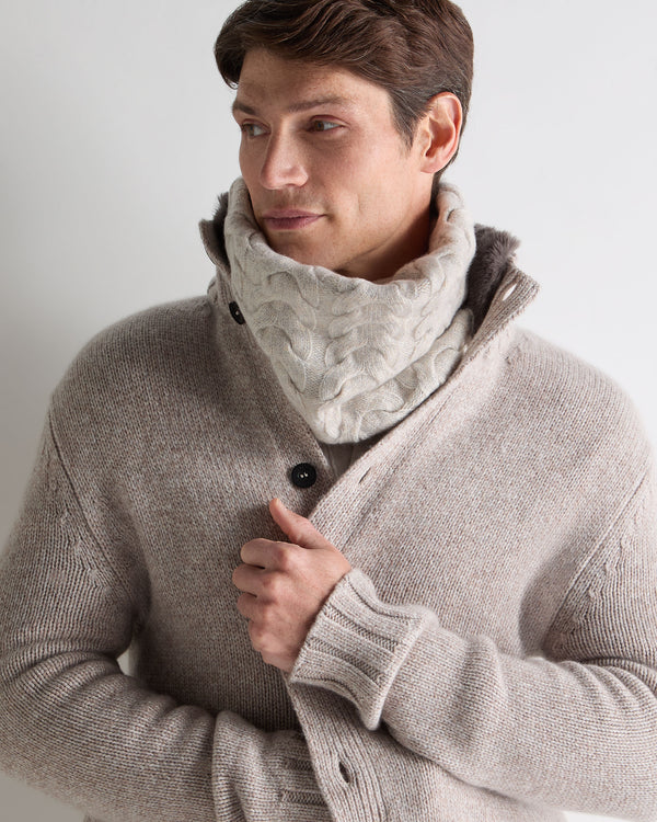 N.Peal Unisex Cable Cashmere Snood Ash Grey Marl