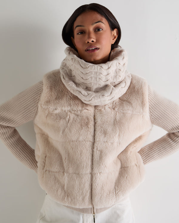 N.Peal Unisex Cable Cashmere Snood Ecru White