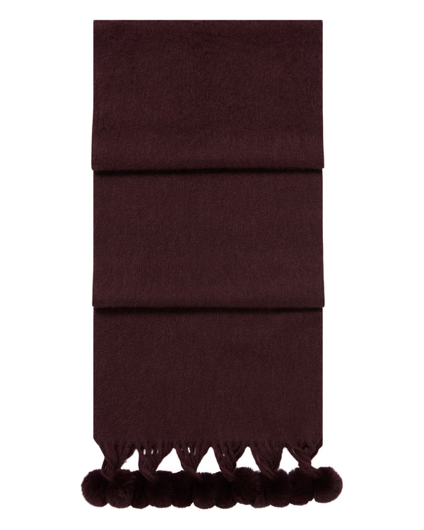 N.Peal Women's Davos Fur Bobble Cashmere Scarf Claret Red