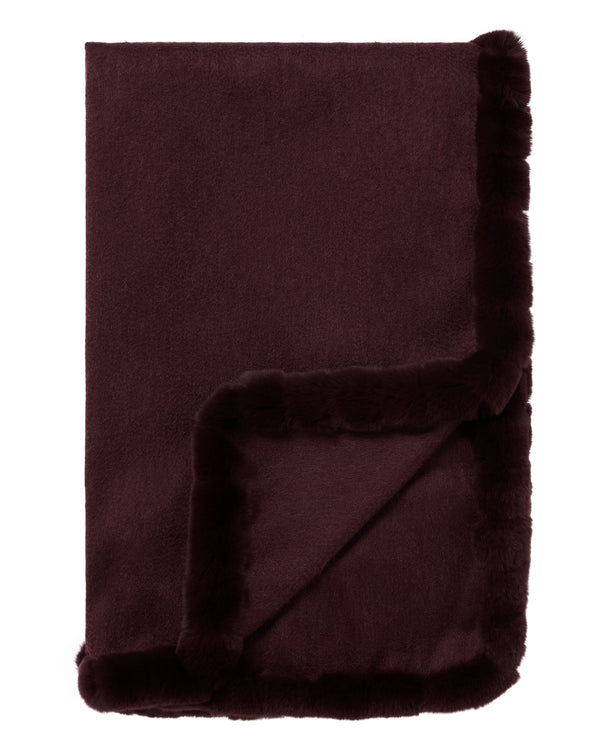 N.Peal Women's Meribel Woven Fur Trim Cashmere Shawl Claret Red