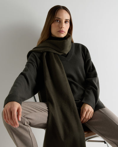 N.Peal Women's Woven Cashmere Shawl Arabica Khaki Green