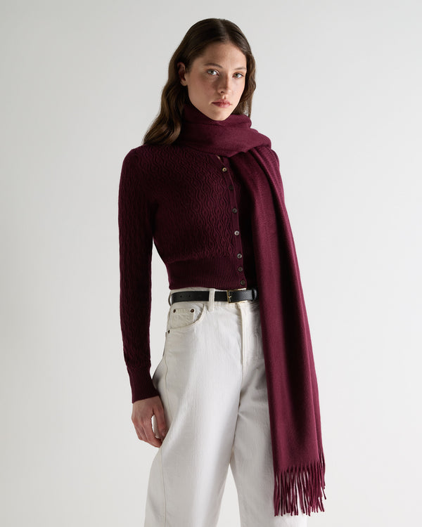 N.Peal Women's Woven Cashmere Shawl Bordeaux Red