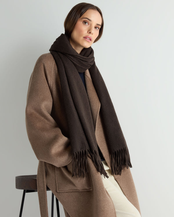 N.Peal Women's Woven Cashmere Shawl Chocolate Brown