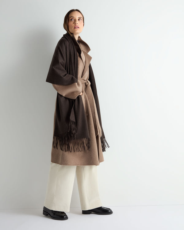 N.Peal Women's Woven Cashmere Shawl Chocolate Brown