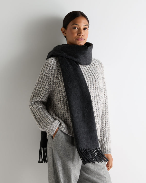 N.Peal Women's Woven Cashmere Shawl Deep Charcoal Grey