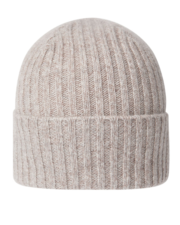 N.Peal Unisex Chunky Ribbed Cashmere Hat Basilica Beige Brown Marl