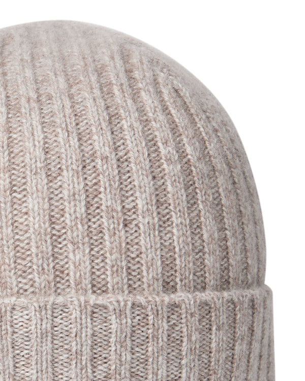 N.Peal Unisex Chunky Ribbed Cashmere Hat Basilica Beige Brown Marl