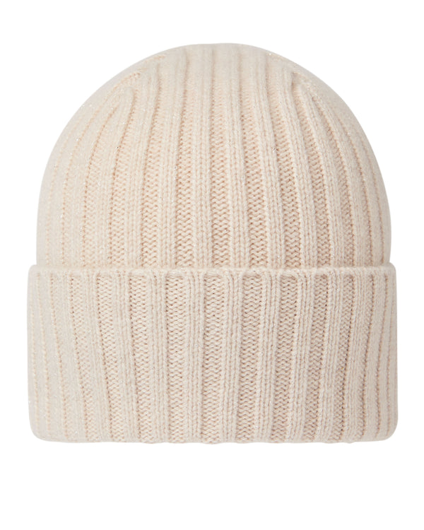 N.Peal Women's Chunky Ribbed Cashmere Hat Ecru White Sparkle