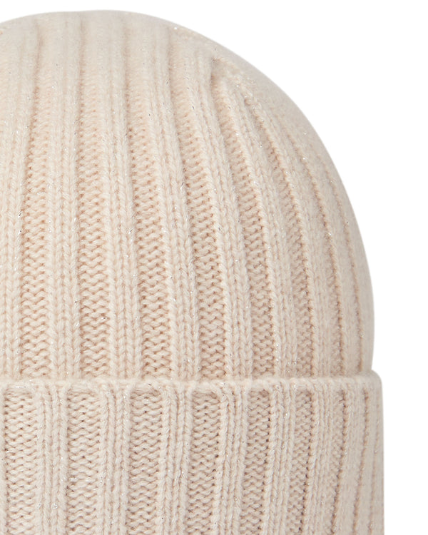 N.Peal Women's Chunky Ribbed Cashmere Hat Ecru White Sparkle