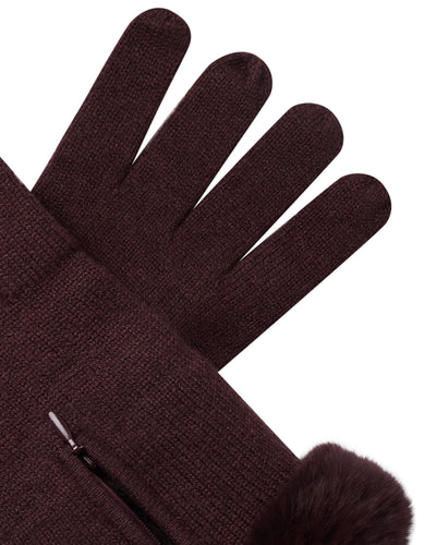 N.Peal Women's Fur Trim Cashmere Gloves Claret Red