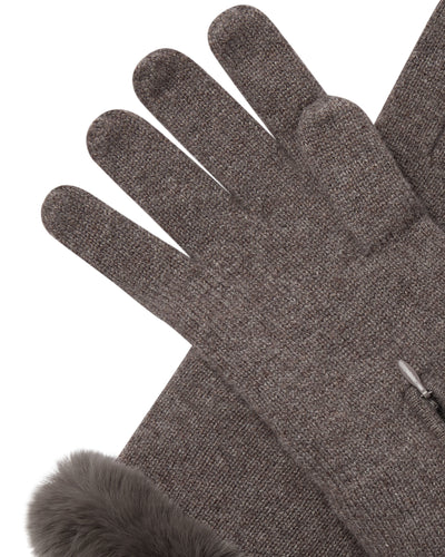 N.Peal Women's Fur Trim Cashmere Gloves Otter Brown