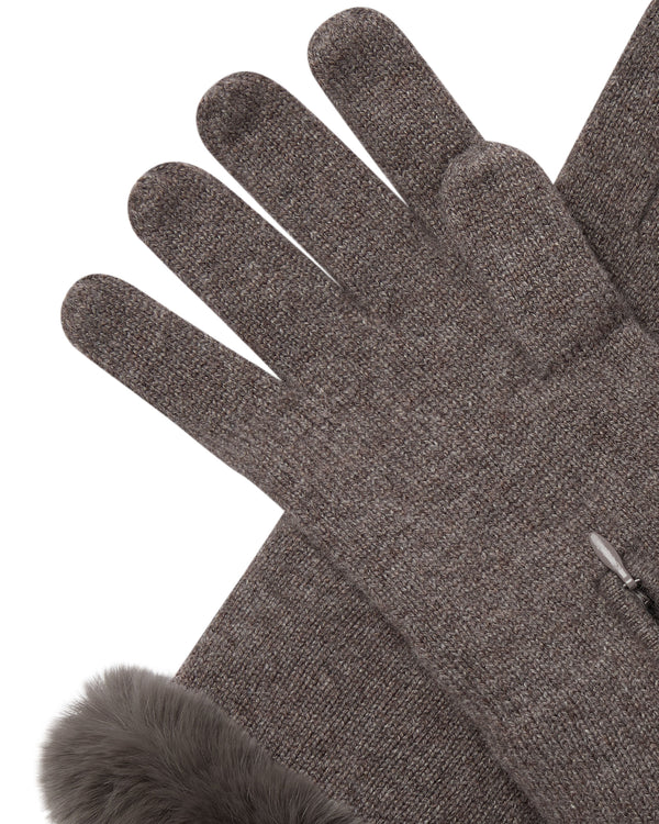 N.Peal Women's Fur Trim Cashmere Gloves Otter Brown