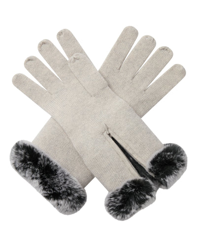 N.Peal Women's Fur Trim Cashmere Gloves Pebble Grey
