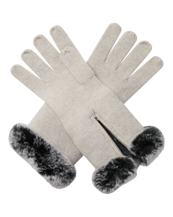 N.Peal Women's Fur Trim Cashmere Gloves Pebble Grey