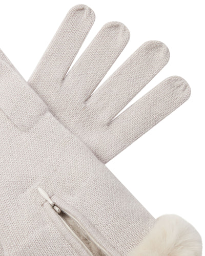 N.Peal Women's Fur Trim Cashmere Gloves Snow Grey