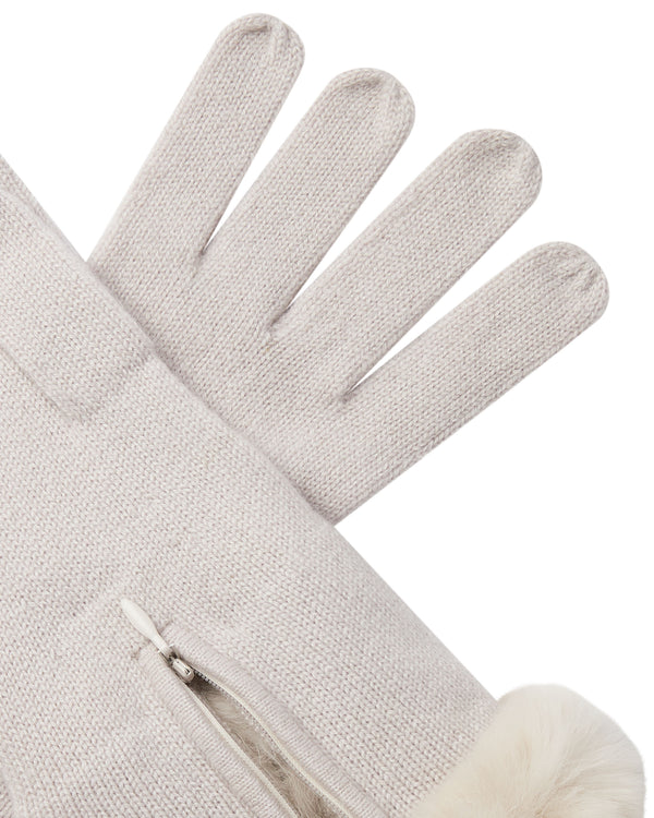 N.Peal Women's Fur Trim Cashmere Gloves Snow Grey