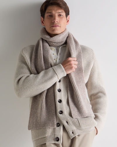 N.Peal Unisex Ribbed Cashmere Scarf Basilica Beige Brown Marl
