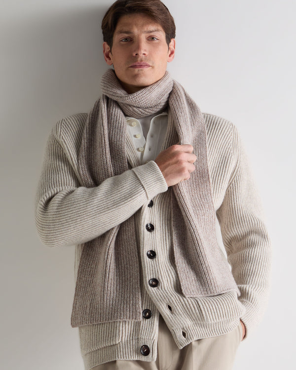 N.Peal Unisex Ribbed Cashmere Scarf Basilica Beige Brown Marl