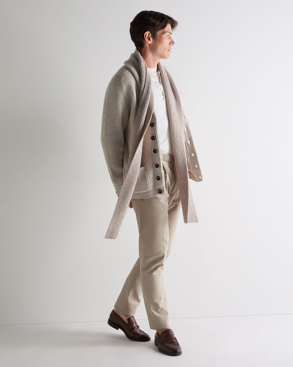 N.Peal Unisex Ribbed Cashmere Scarf Basilica Beige Brown Marl