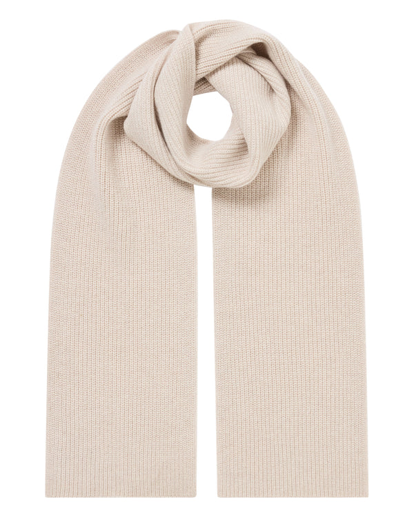 N.Peal Women's Ribbed Cashmere Scarf With Lurex Ecru White Sparkle