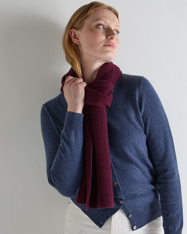 N.Peal Unisex Ribbed Cashmere Scarf Bordeaux Red