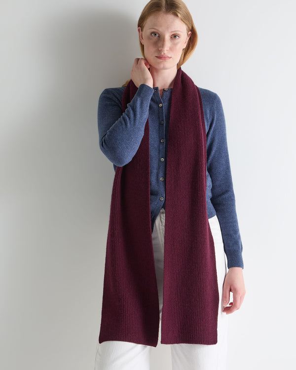 N.Peal Unisex Ribbed Cashmere Scarf Bordeaux Red